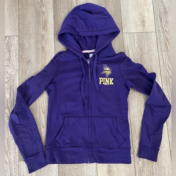 Purple Minnesota Vikings Victoria’s Secret Zip-Up Hooded Sweatshirt Size Small - Picture 1 of 4